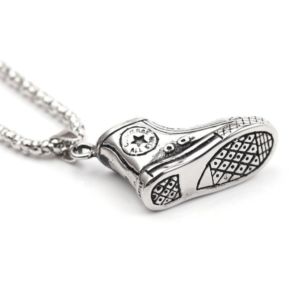 Stainless Steel Vintage Shoes Necklace Pendant Long Chain Hip Hop Rock - Picture 2 of 5